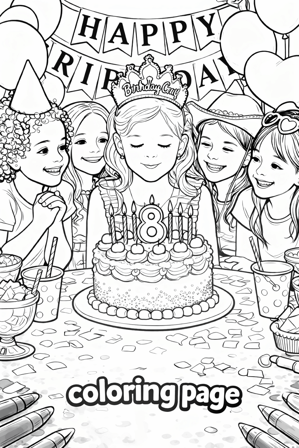 Birthdays-Themed Personalized Coloring Book 20 Pages