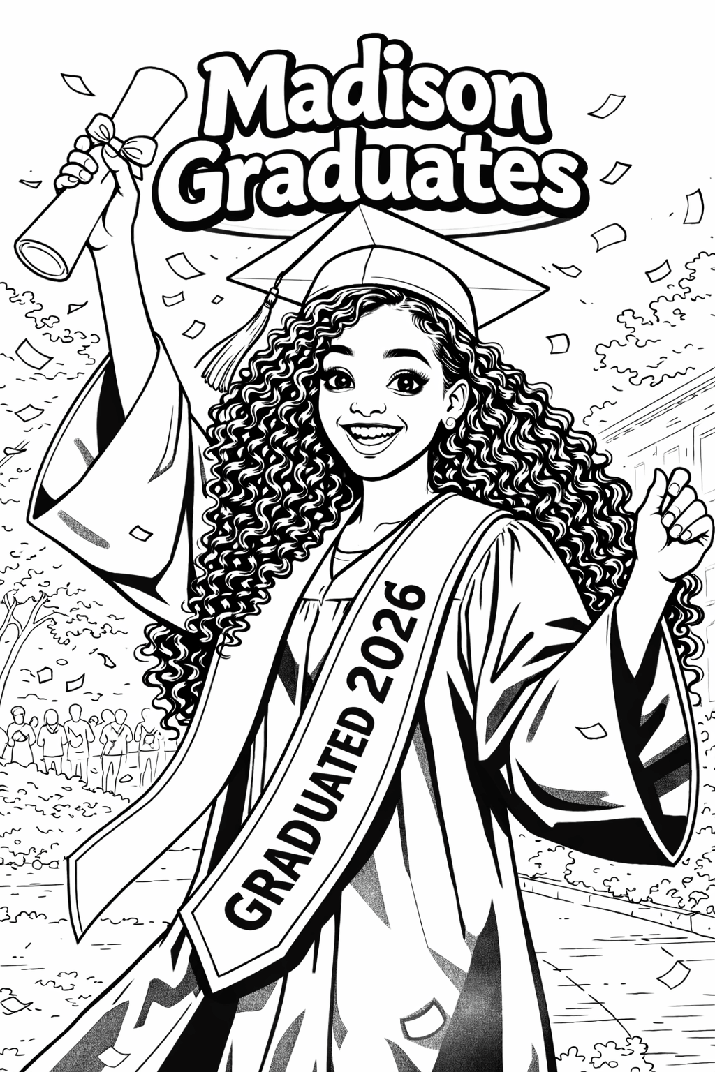 Graduation Themed Personalized Coloring Book - 20 Pages